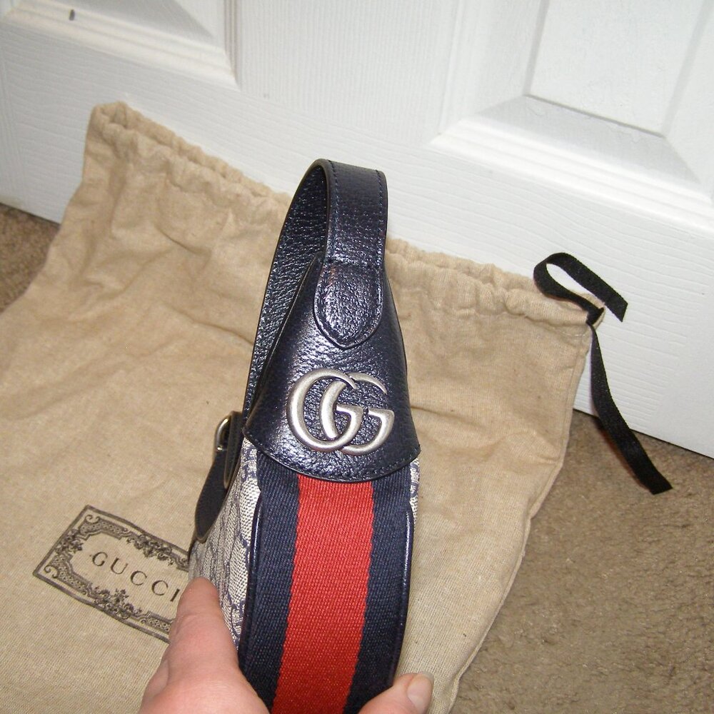 โค๏ธ๐ NEW Gucci Ophidia Mini Bag Blue GG Supreme monogram canvas SOLD OUT - Picture 7 of 13